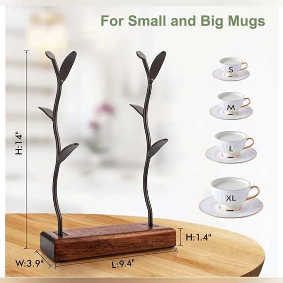 Kitchen Mug Holder Double Row Countertop Mug Tree Coffee Bar